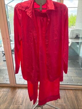 Fuchsia Button-Front Top & Matching Elastic Waistband Wide Leg Pants sz 1X
